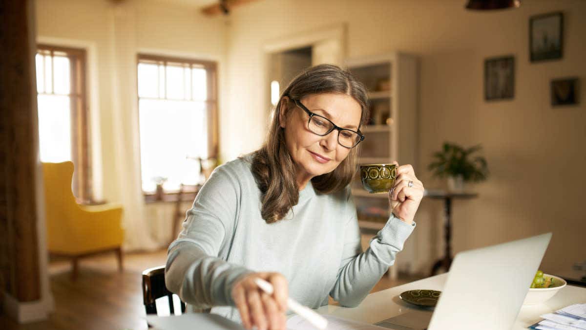 Lady working at a desk at home
