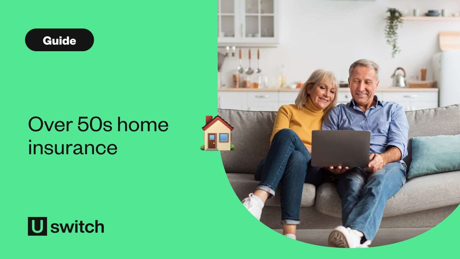 Older couple sat on sofa looking at laptop