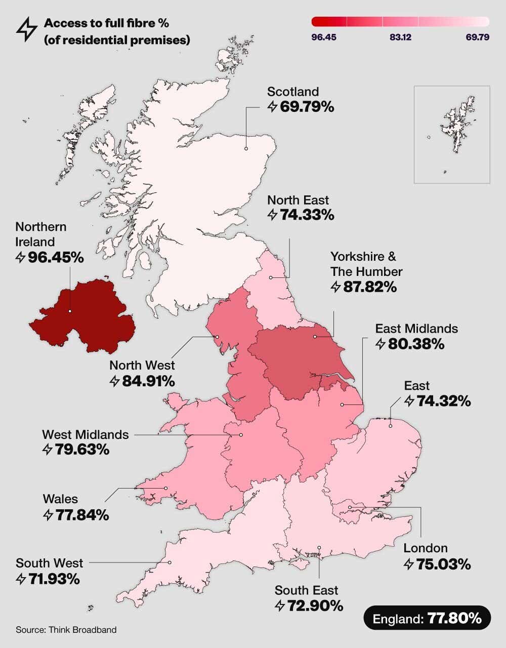 Full fibre network coverage map of the UK.