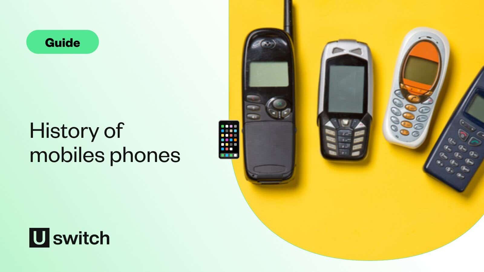 lots of old mobile phones lying on a yellow background