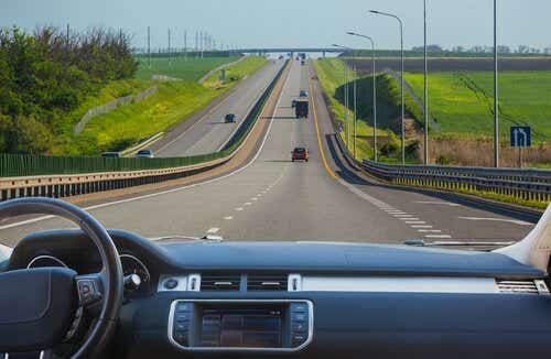 Looking through car windshield