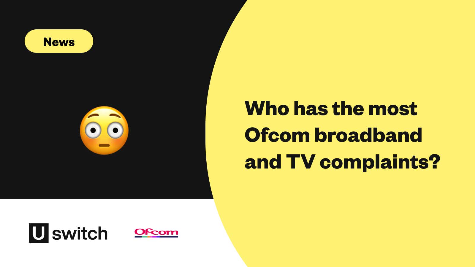 A message talking about who has the most complaints with the answer yet to be revealed: this is next to a worried face emoji and the logos of Uswitch and Ofcom. 