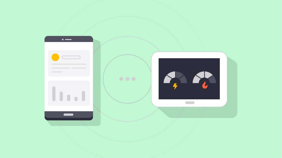 Illustration of mobile phone connecting to a smart meter display unit