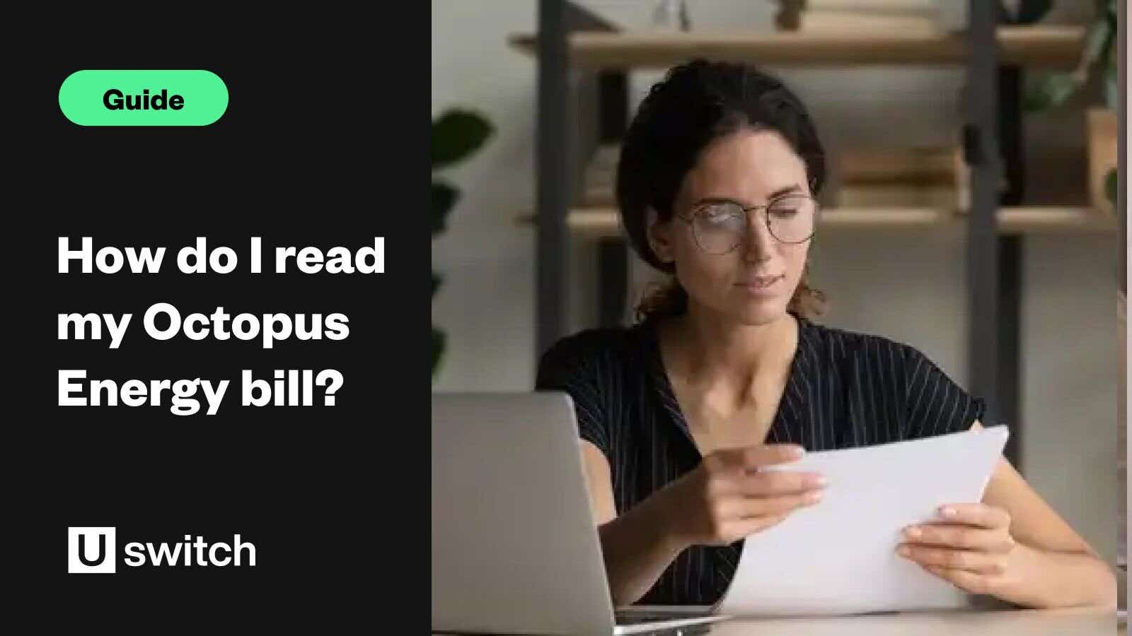 Woman reading bill with laptop