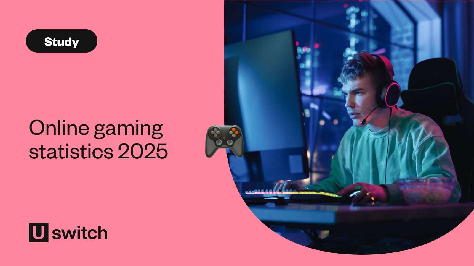 Feature image of someone playing a video game on a PC with the title 'Online gaming statistics 2025'