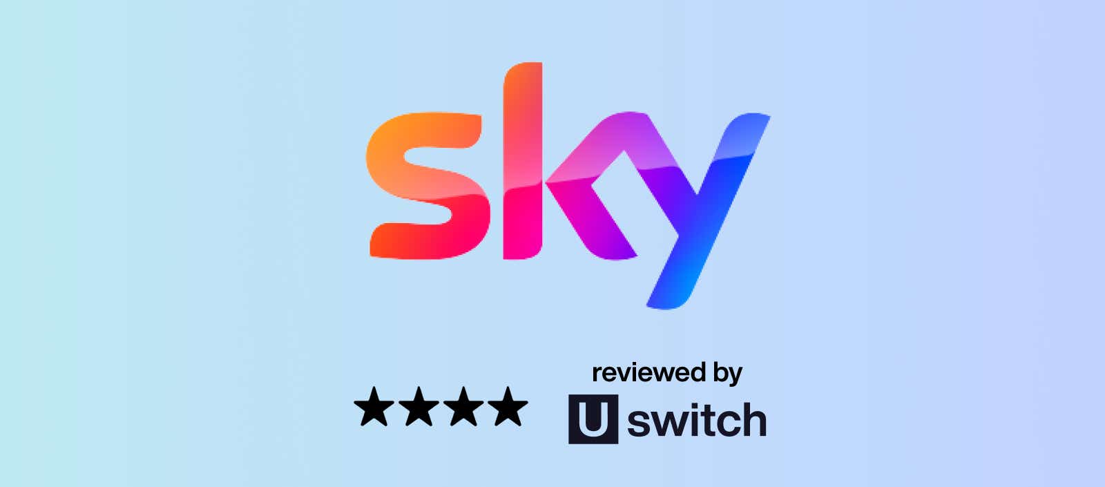 sky logo with a uswitch 4 star rating on a light blue background