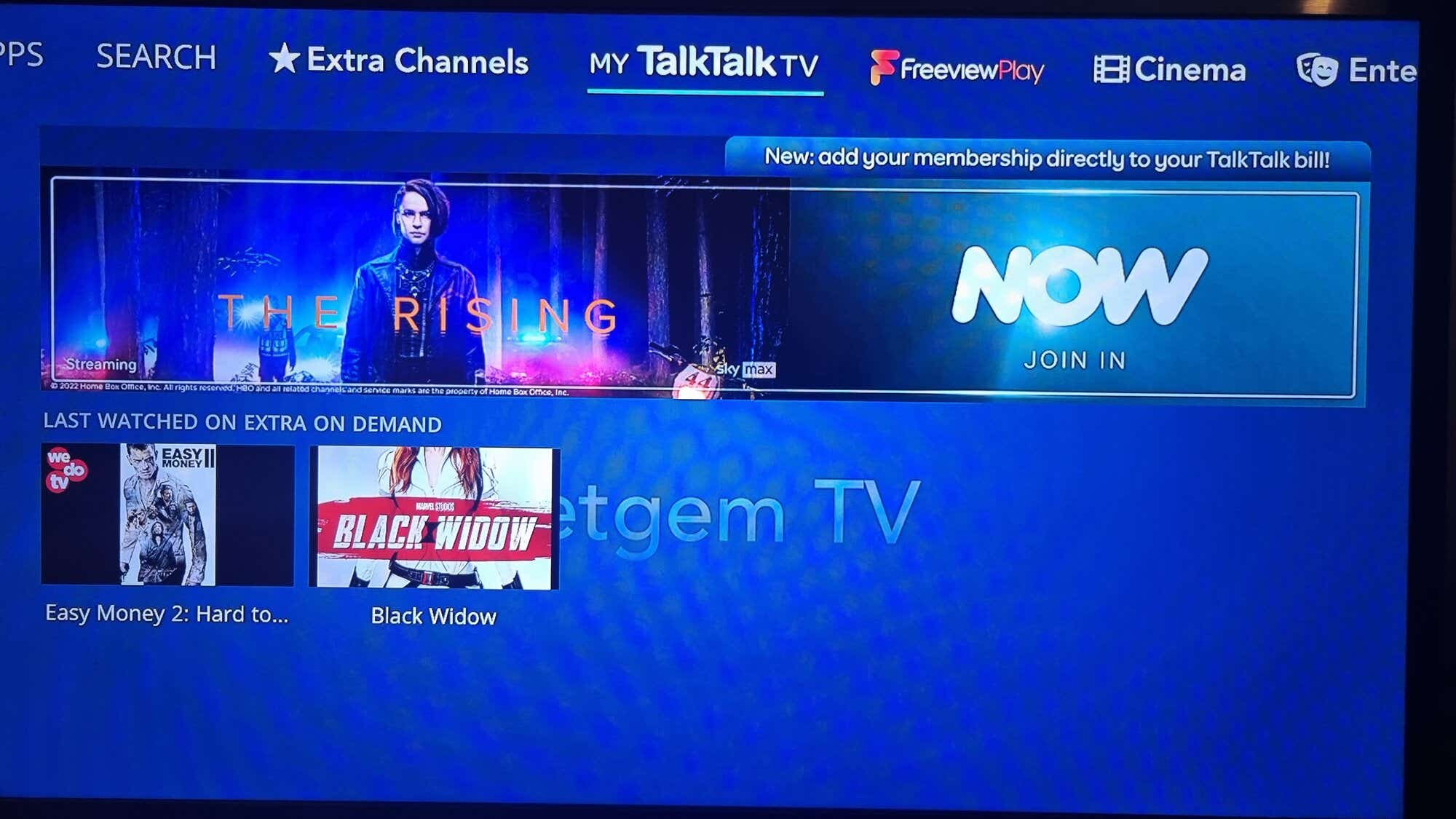 My TalkTalk TV menu