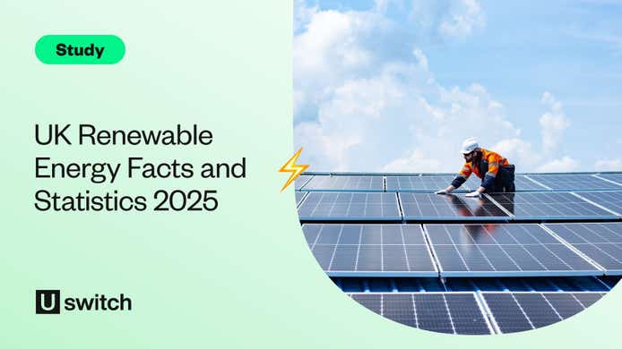 Feature image of someone installing solar panels with the text 'UK Renewable Energy Statistics 2025'.