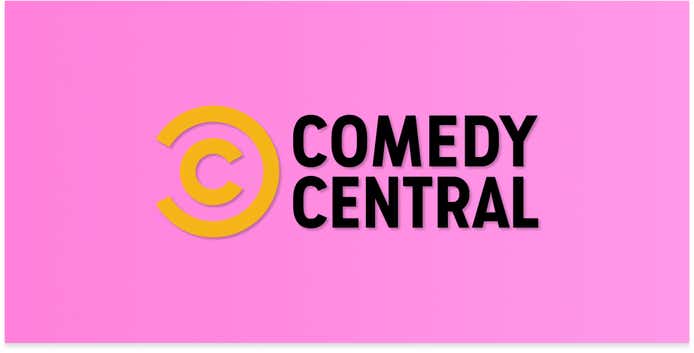 comedy central logo on a pink background