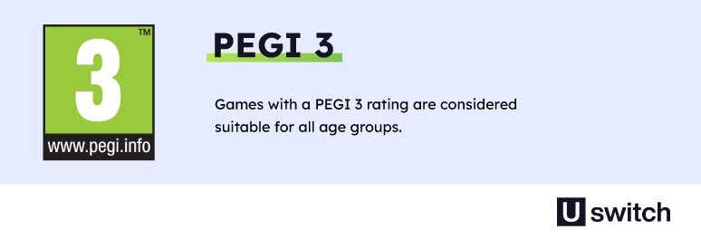 PEGI 3 icon which means the game is suitable for all age groups