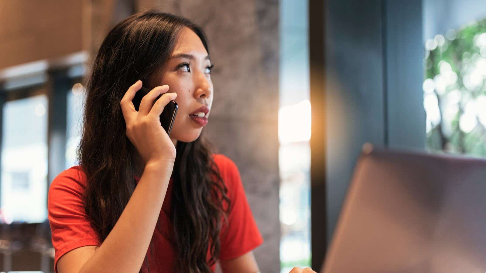 woman on the phone to her provider