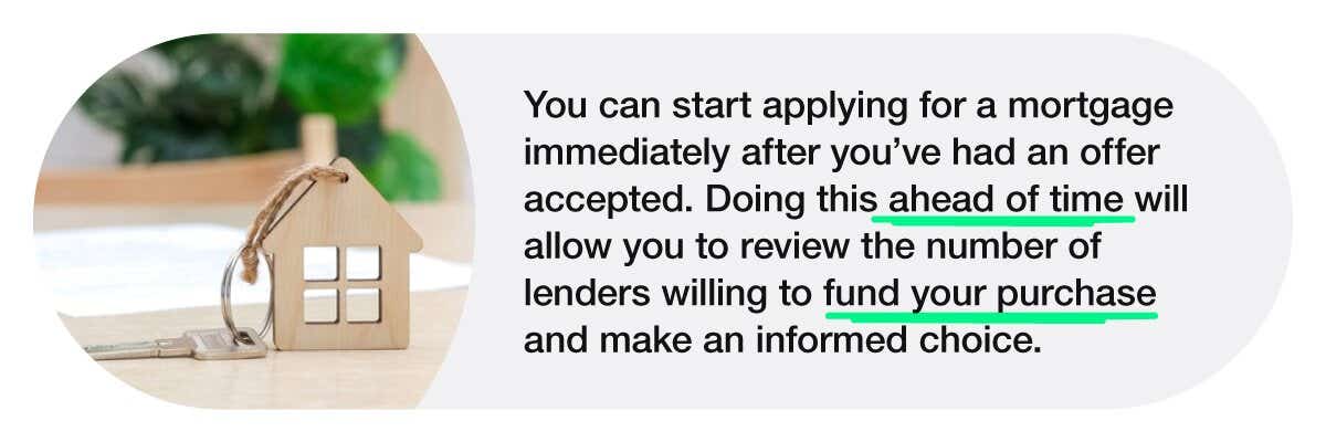 A mini infographic showing an image of house keys alongside text outlining the benefits of applying for a mortgage immediately after having a house offer accepted.