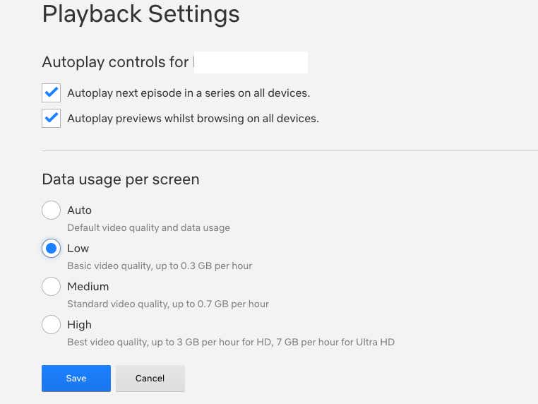 Change Netflix playback settings to low