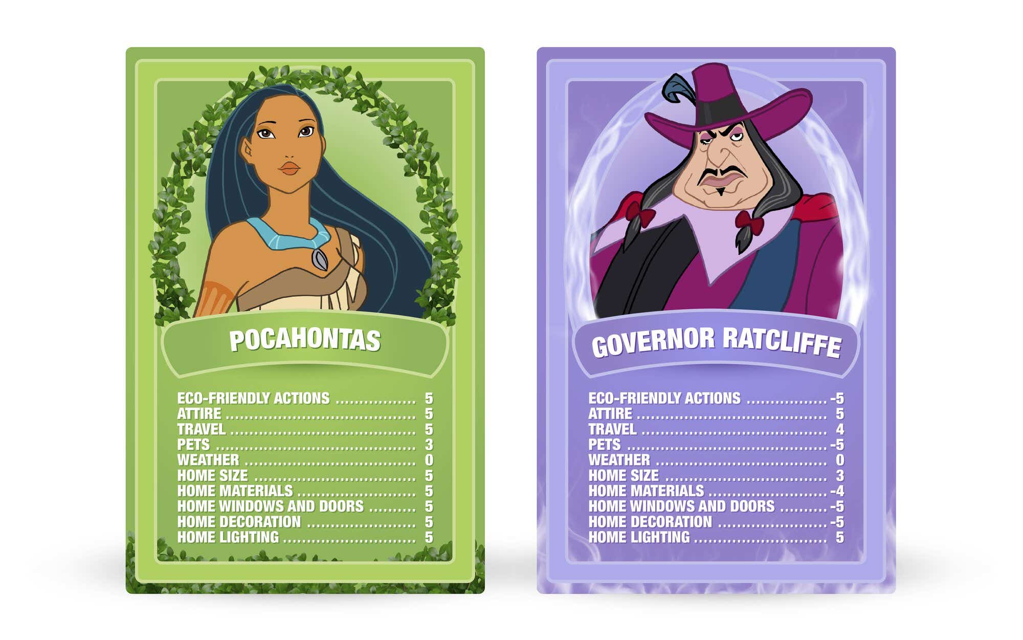 Pocahontas: Pocahontas vs. Governor Ratcliffe Top Trumps cards