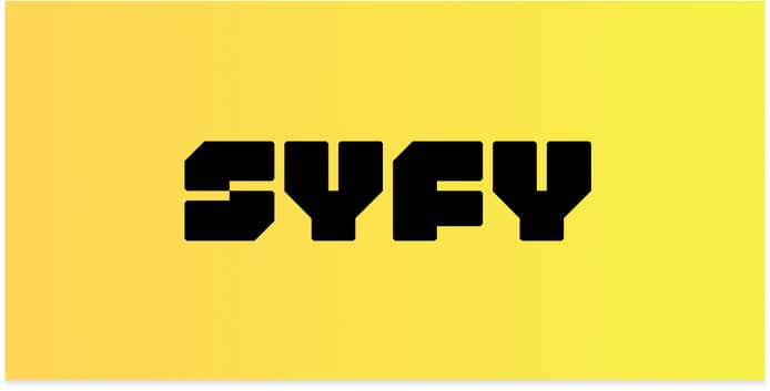 syfy logo on a yellow background