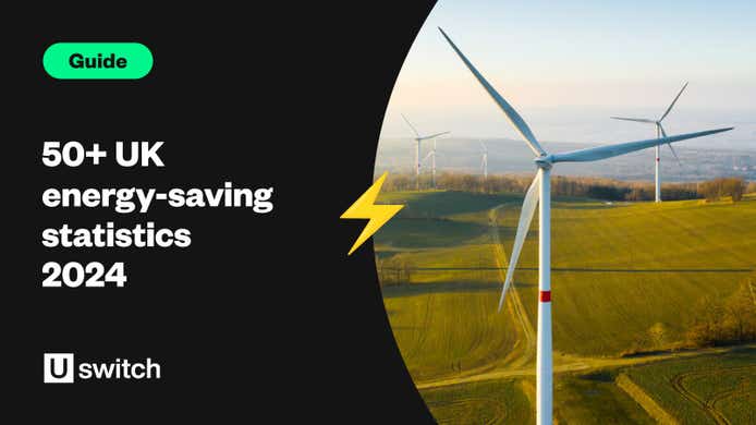 Feature image showing a wind turbine with the text '50+ UK Energy Saving Statistics 2024'.