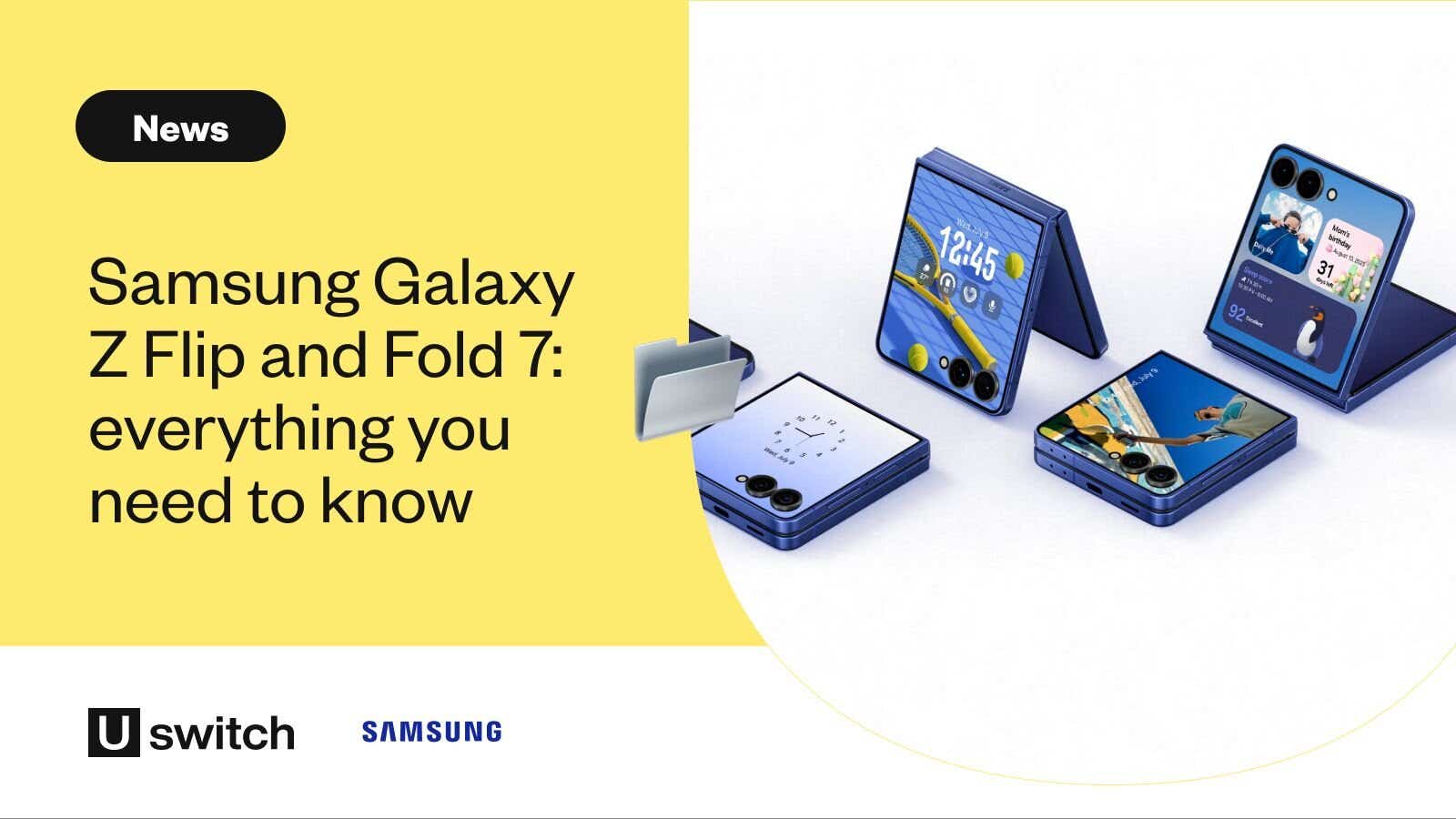 Hero image of the headline next to a range of 7 Flip 7 phones