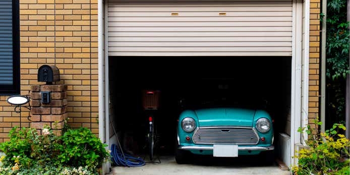 Vintage car in garage