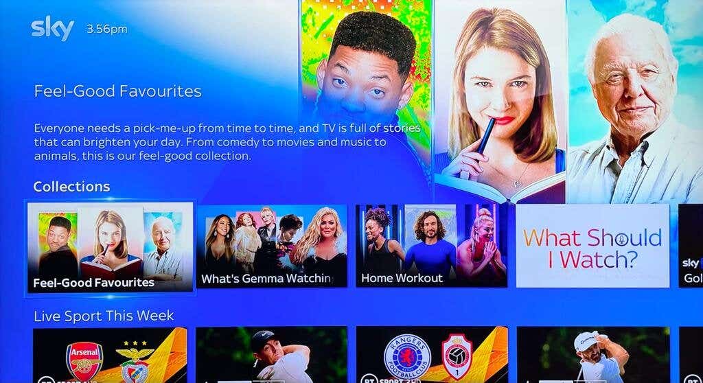 feel good favourites section of sky q menu