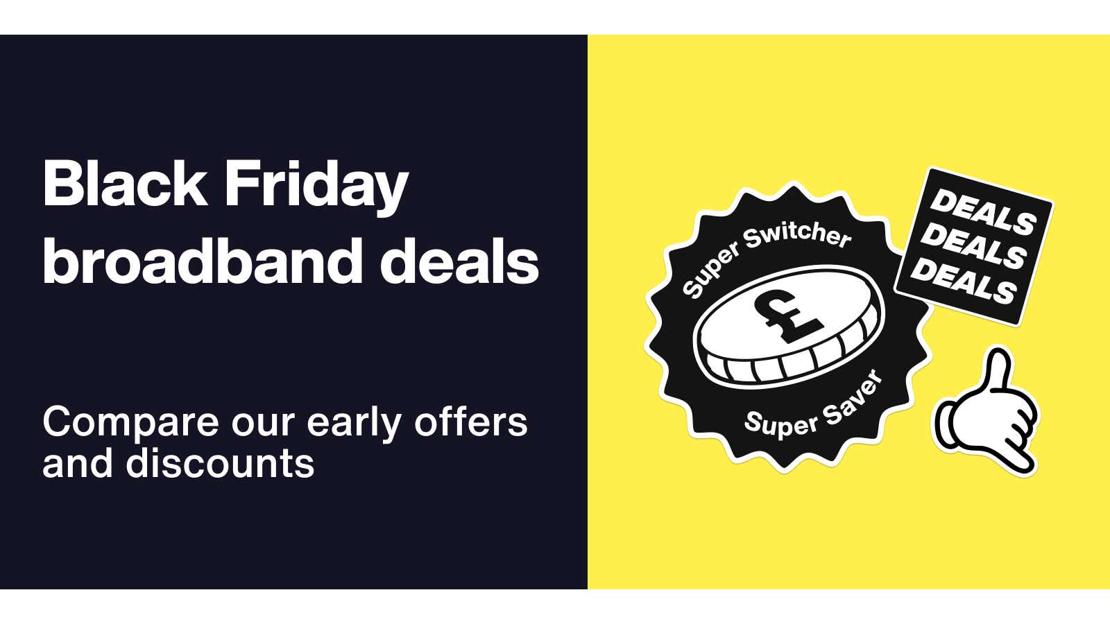 Uswitch black friday broadband deals roundup image with vintage price stickers