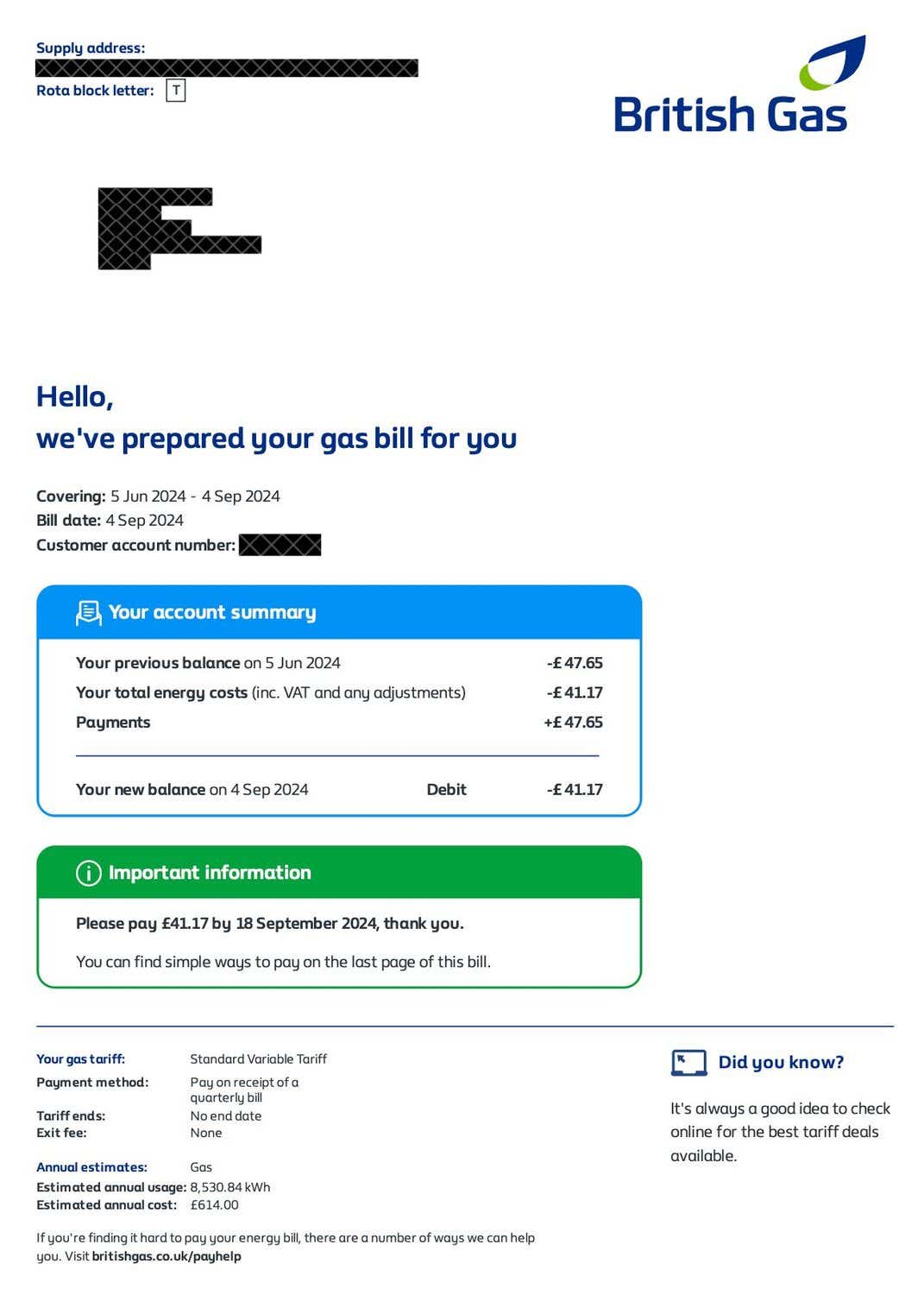 British gas bill