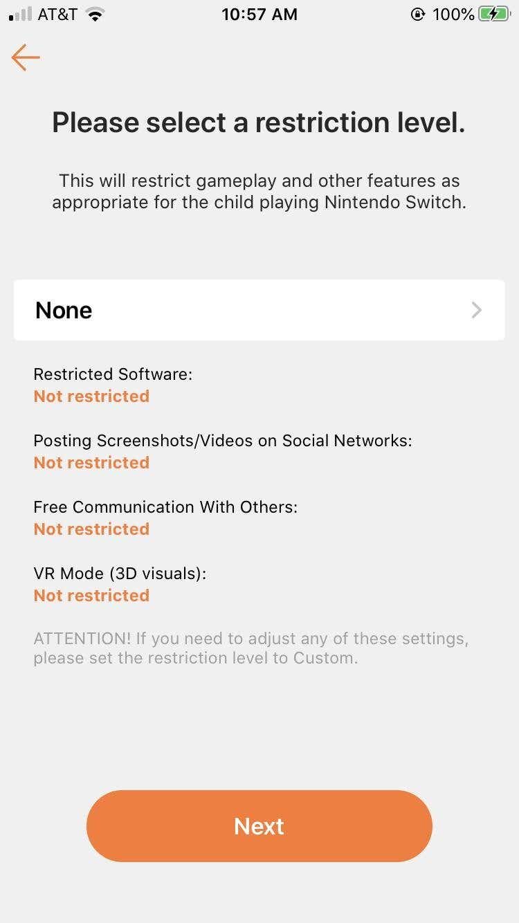 Switch app03 - Select restriction level