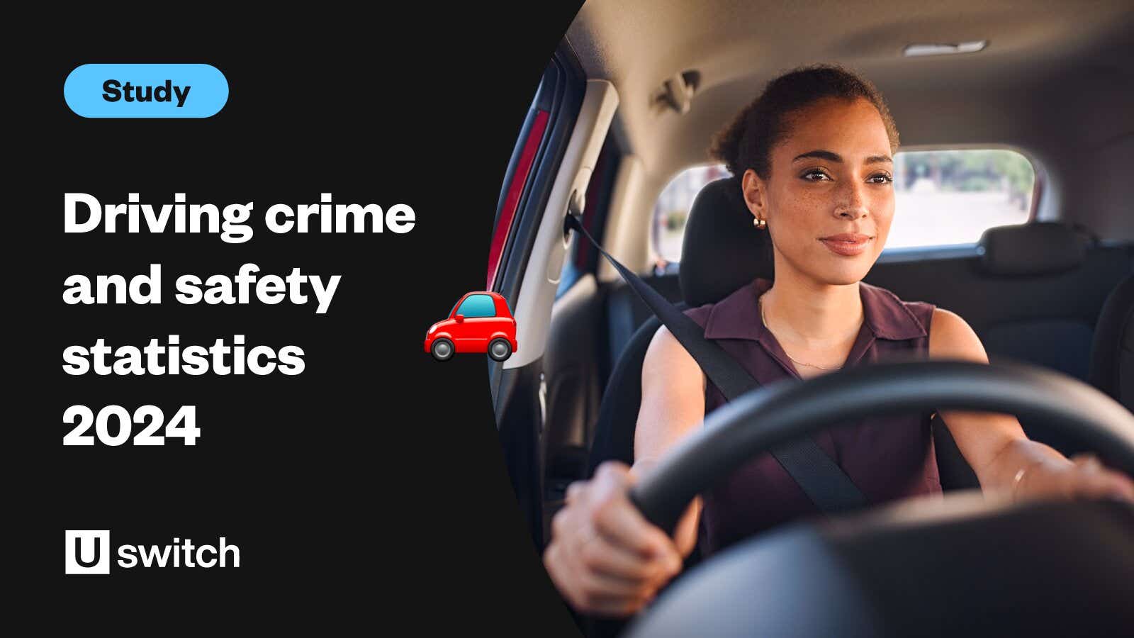 Feature image showing a woman driving with the title 'Driving crime and safety statistics 2024'