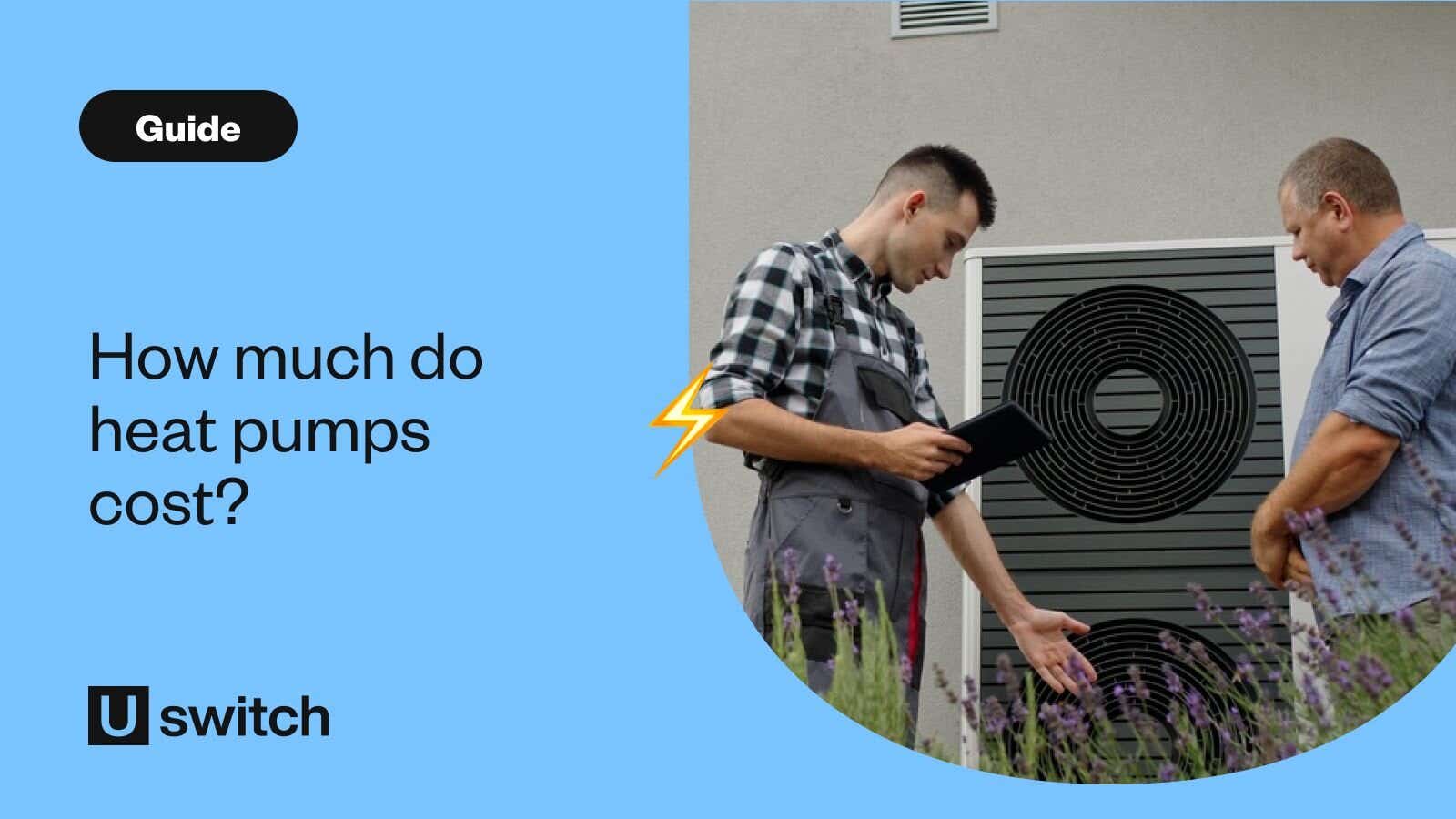 A feature image showing a homeowner considering buying a heat pump.