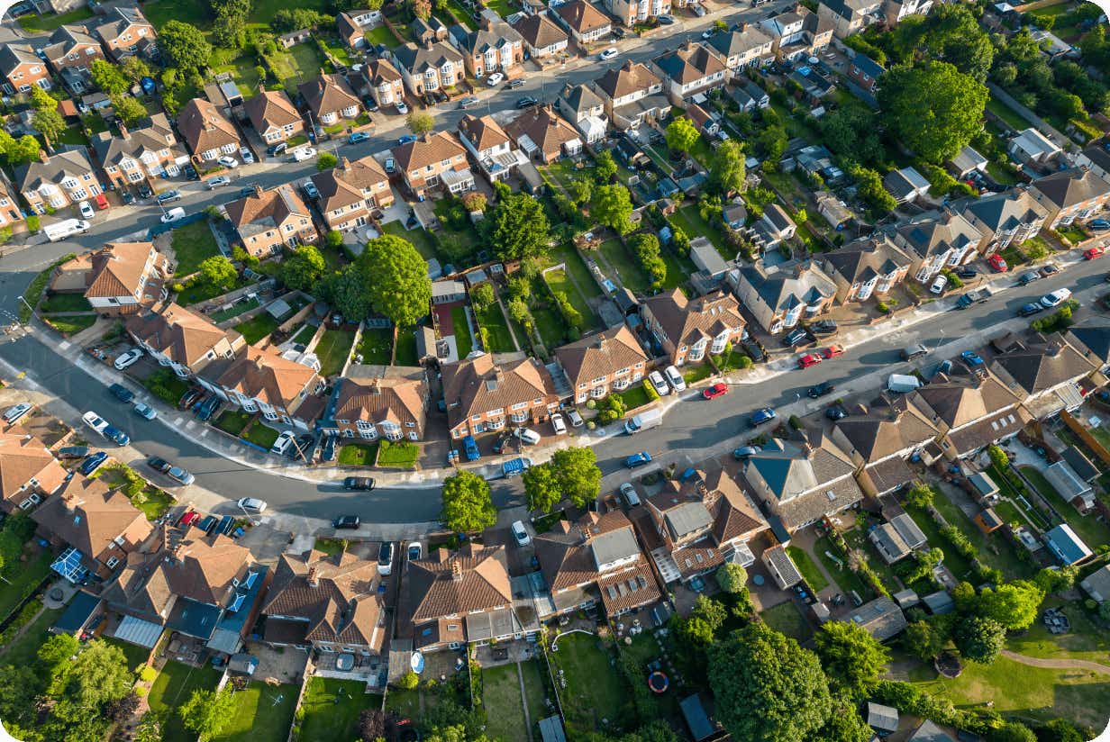 aerial picture of a residential street