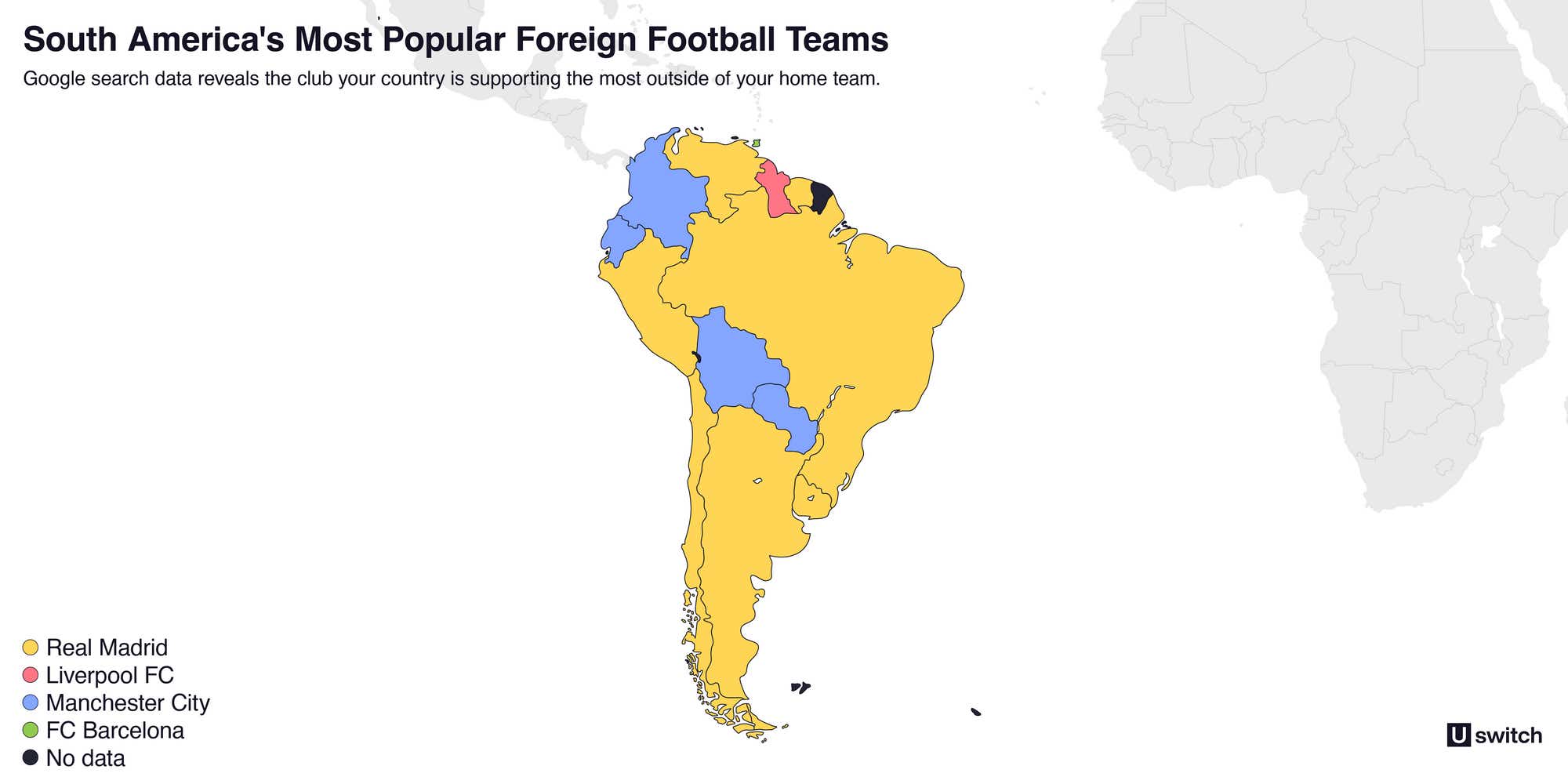 Graphic/map of south america and each countries favourite football teams