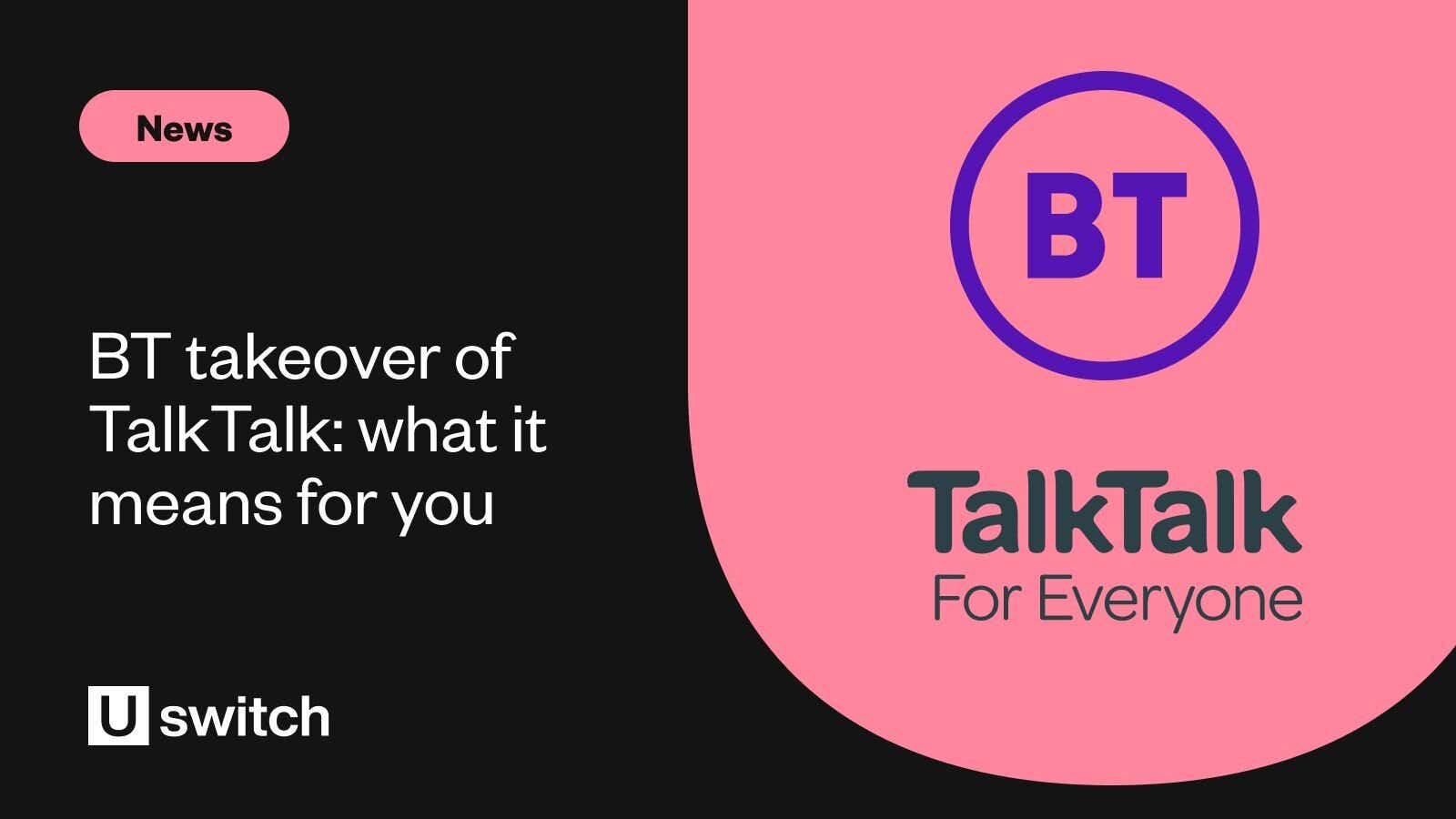 BT and TalkTalk logos with a title card saying 'BT takeover of TalkTalk: what it means for you'