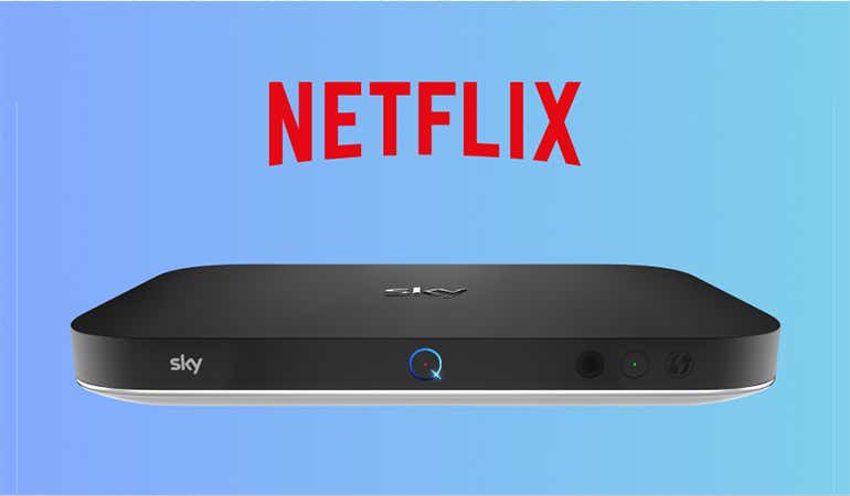 the sky q box with the netflix logo above it