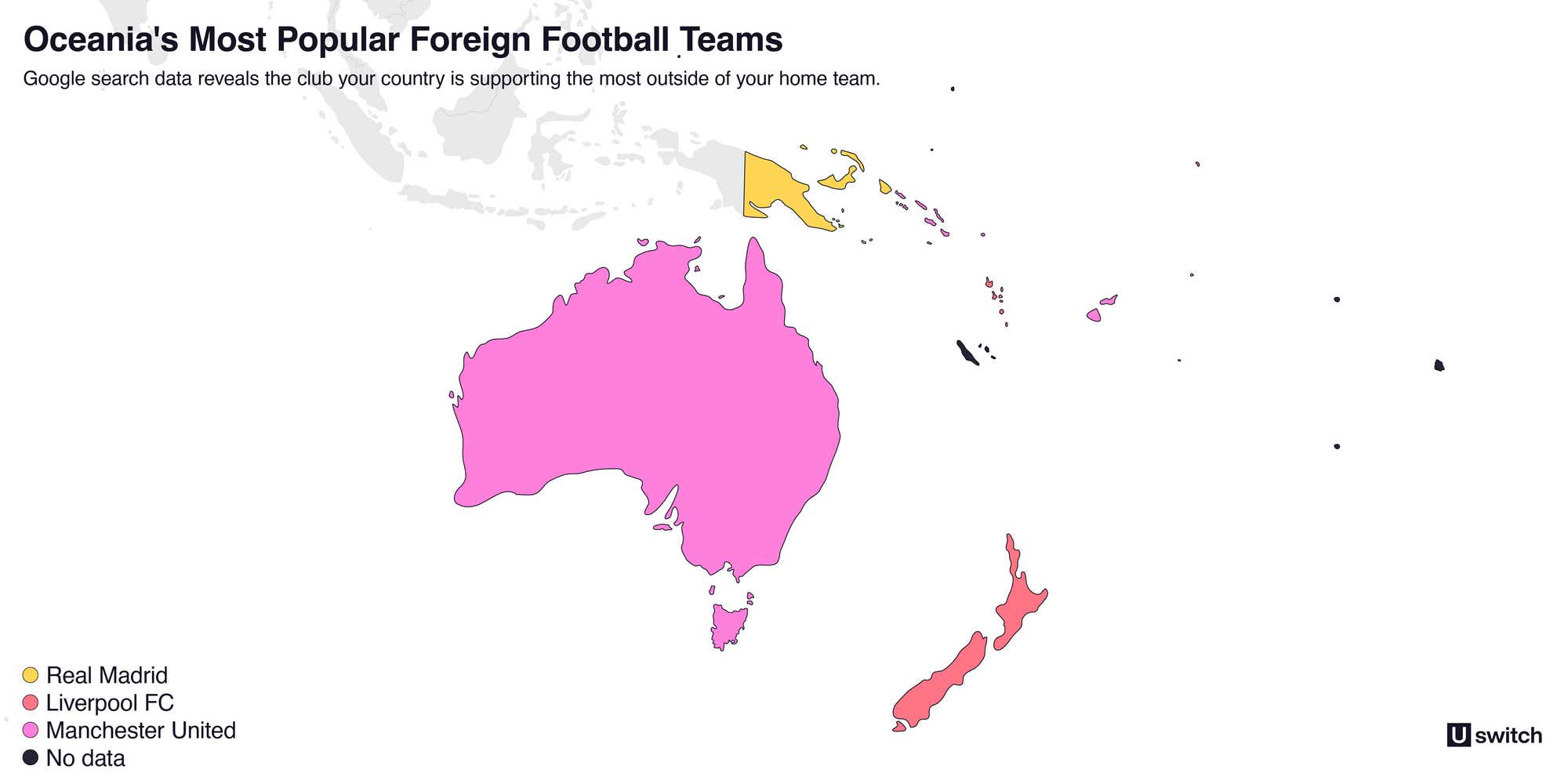 Graphic/ map of Oceania and each countries favourite football team