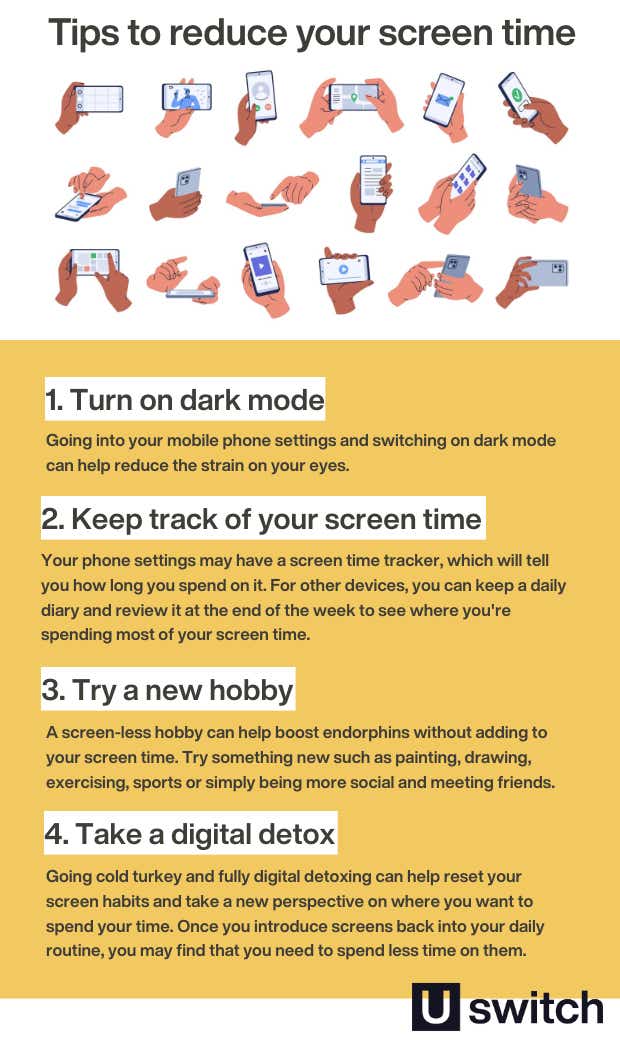 Infographic chart advising on tips to reducing screen time