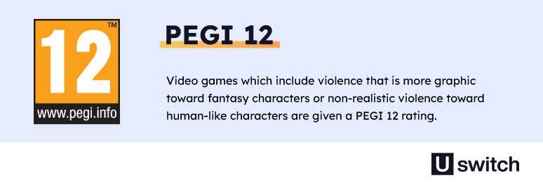 PEGI 12 icon which shows video games that include violence that is more graphic towards fantasy characters