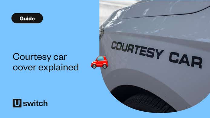 A white car with courtesy car written on the side