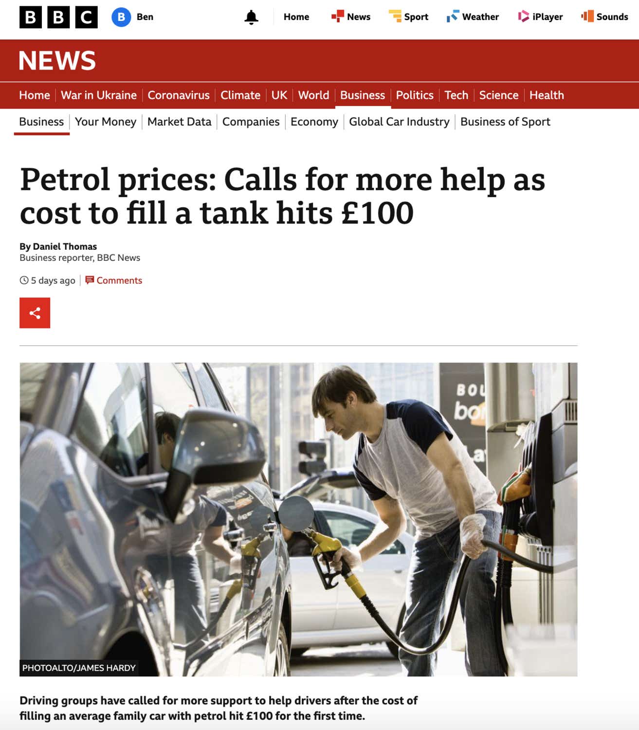 Cost of petrol news article