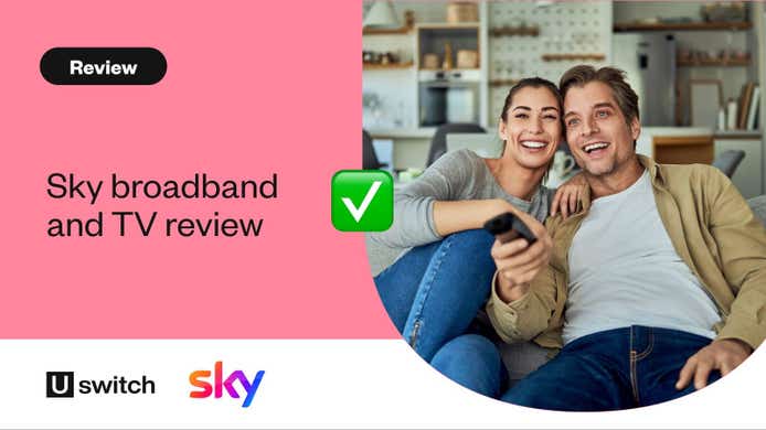 sky logo with a uswitch 4 star rating on a light blue background