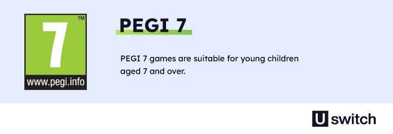 PEGI 7 icon which shows games are suitable for young children aged 7 and over