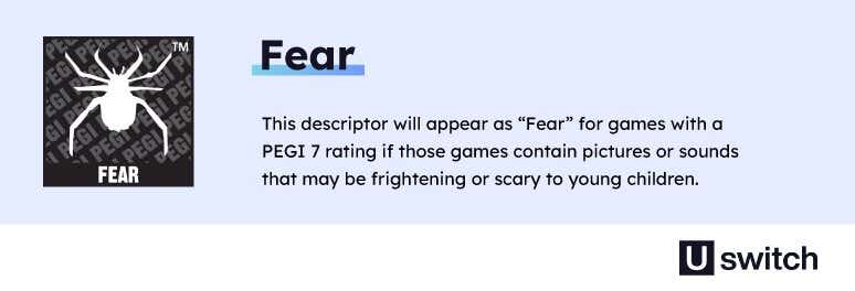 Fear icon which appears as "Fear" for games with as PEGI 7 rating if those games contain pictures or sounds which might be scary to young children