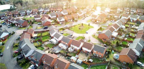 Aerial view of suburban houses