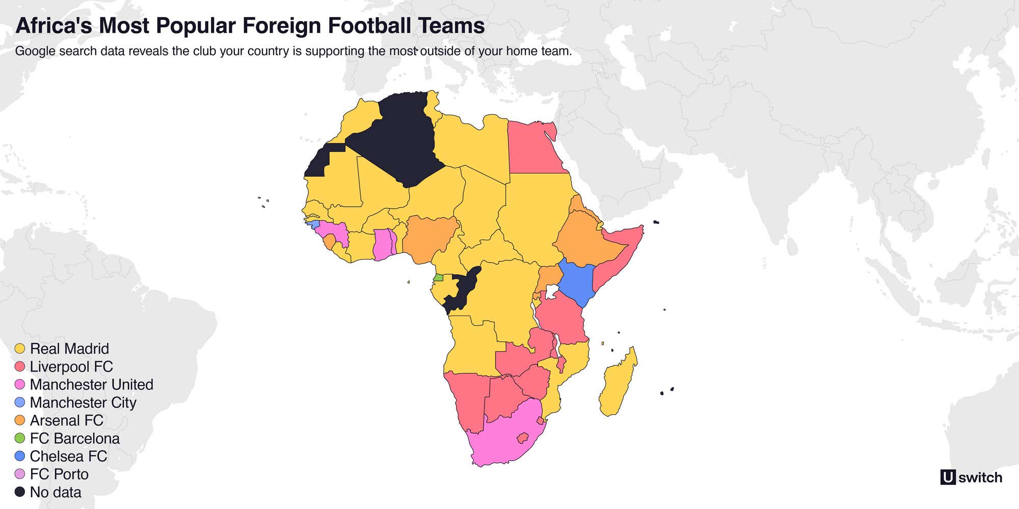 graphic of Africa and each countries most popular football teams