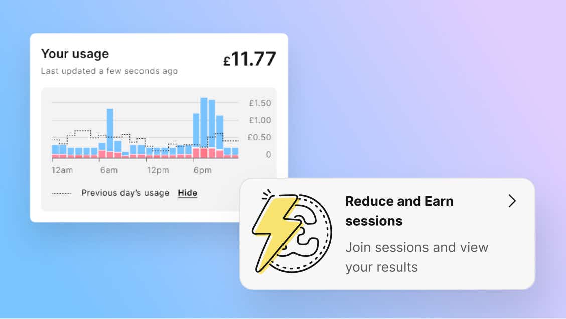 Uswitch app showing a graph of energy usage and costs