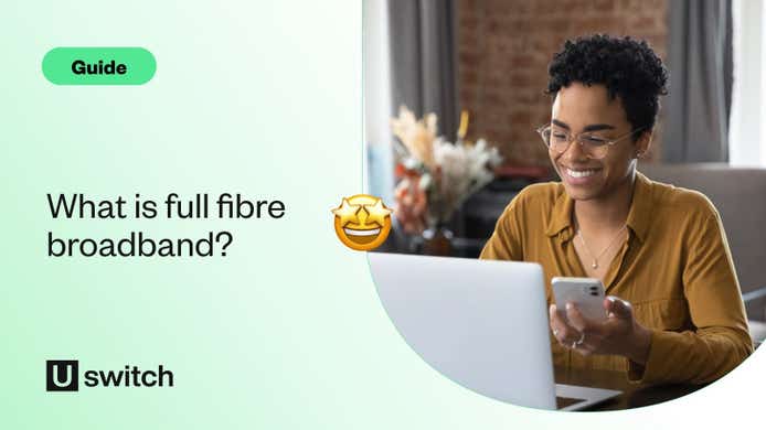 image of a woman using full fibre broadband at home