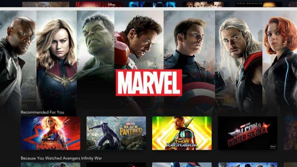 marvel cinematic universe menu on disney plus