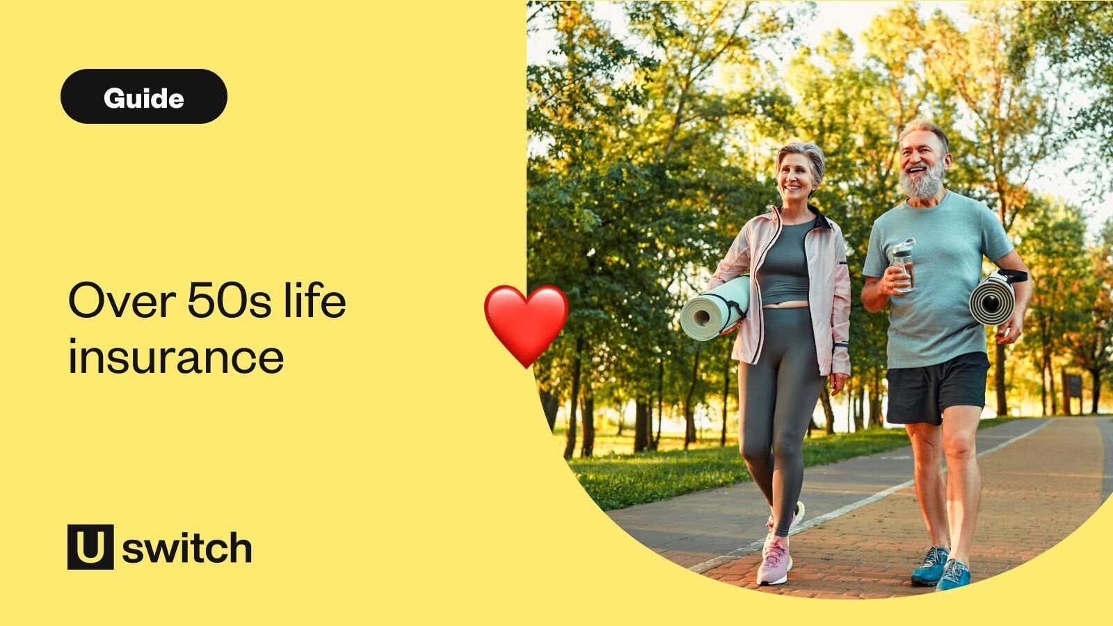 A couple walking in a park holding yoga mats and smiling