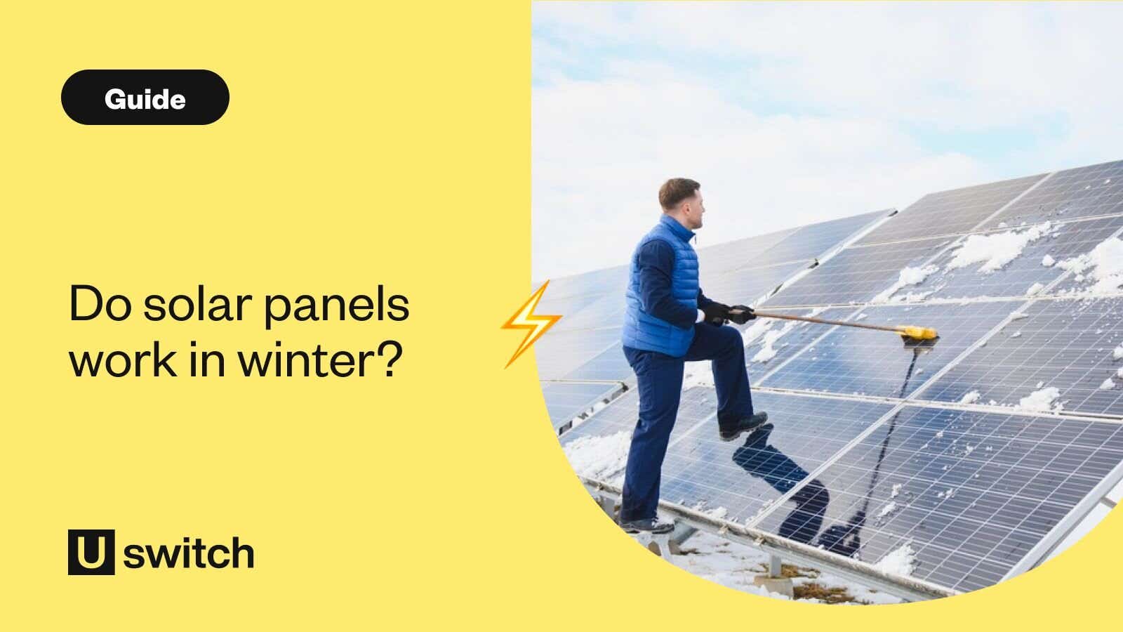 Man sweeping snow off solar panels