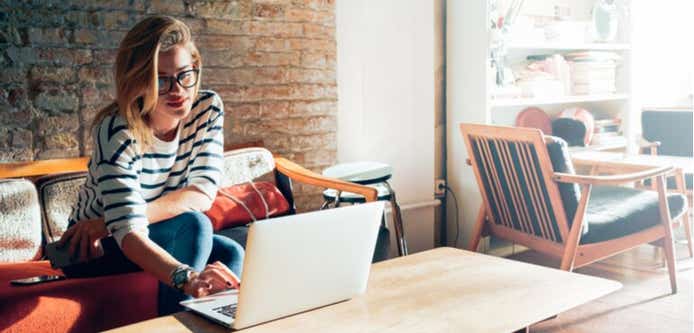 woman using laptop