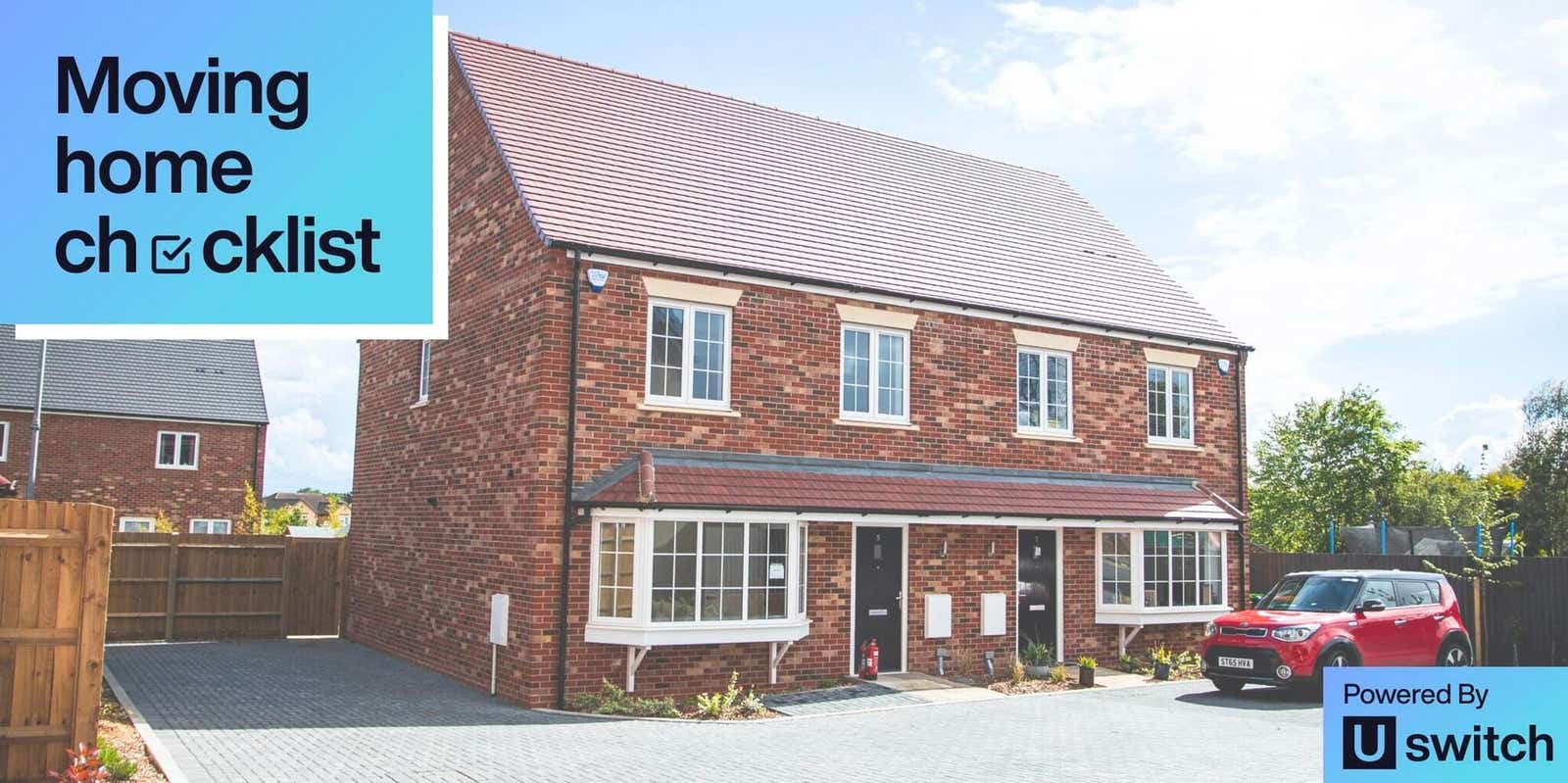 An image of two houses with a red car parked outside with the title 'moving home checklist'