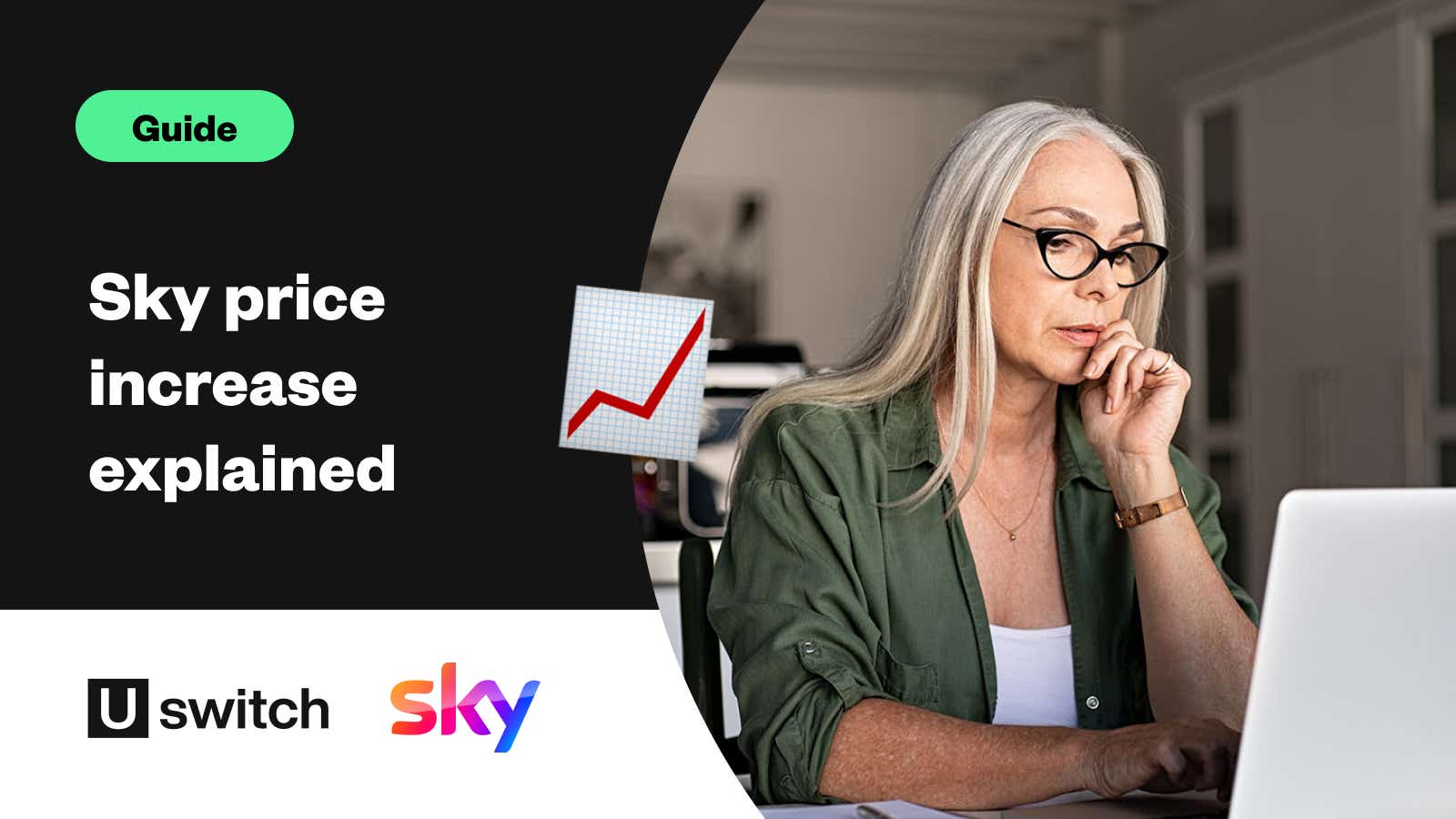 woman looking concerned at her sky bill increase